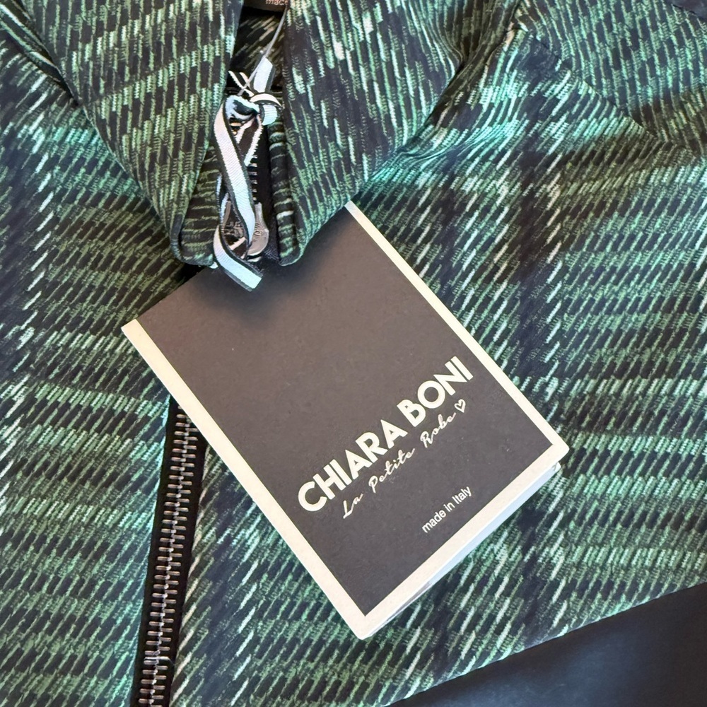 Chiara Boni Utaki Green Plaid Zip-Front Track Jacket Black Accent NWT Size 0 - Picture 8 of 14